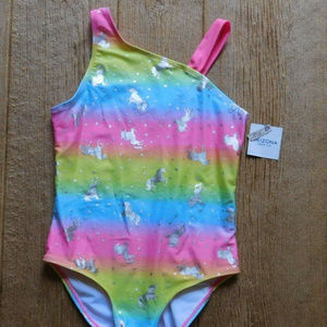 ARIZONA JEAN Girl's Swimsuit Sz 16 Rainbow Unicorn